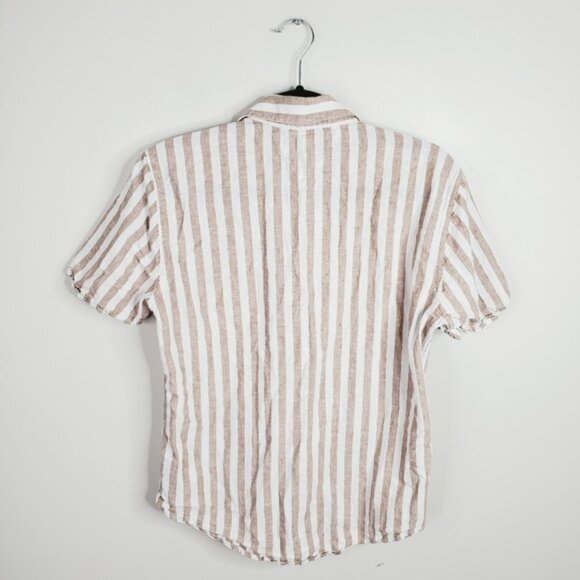 Cambridge Linen Striped Beach Coastal Short sleeve Button Up Shirt S - Picture 3 of 8